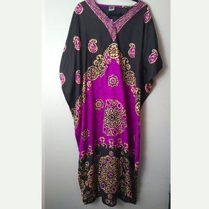 Manta Purple/Black Paisley Mandala Lightweight Kaftan Dress - Missing Belt - 1X